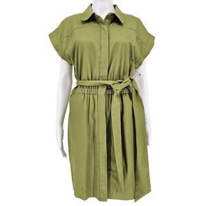 LDT Dax Tie Waist Button Down Mini Dress Green 8 New